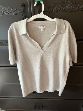 J. Crew - Cashmere - Light Gray Short-Sleeve Polo Knit Top